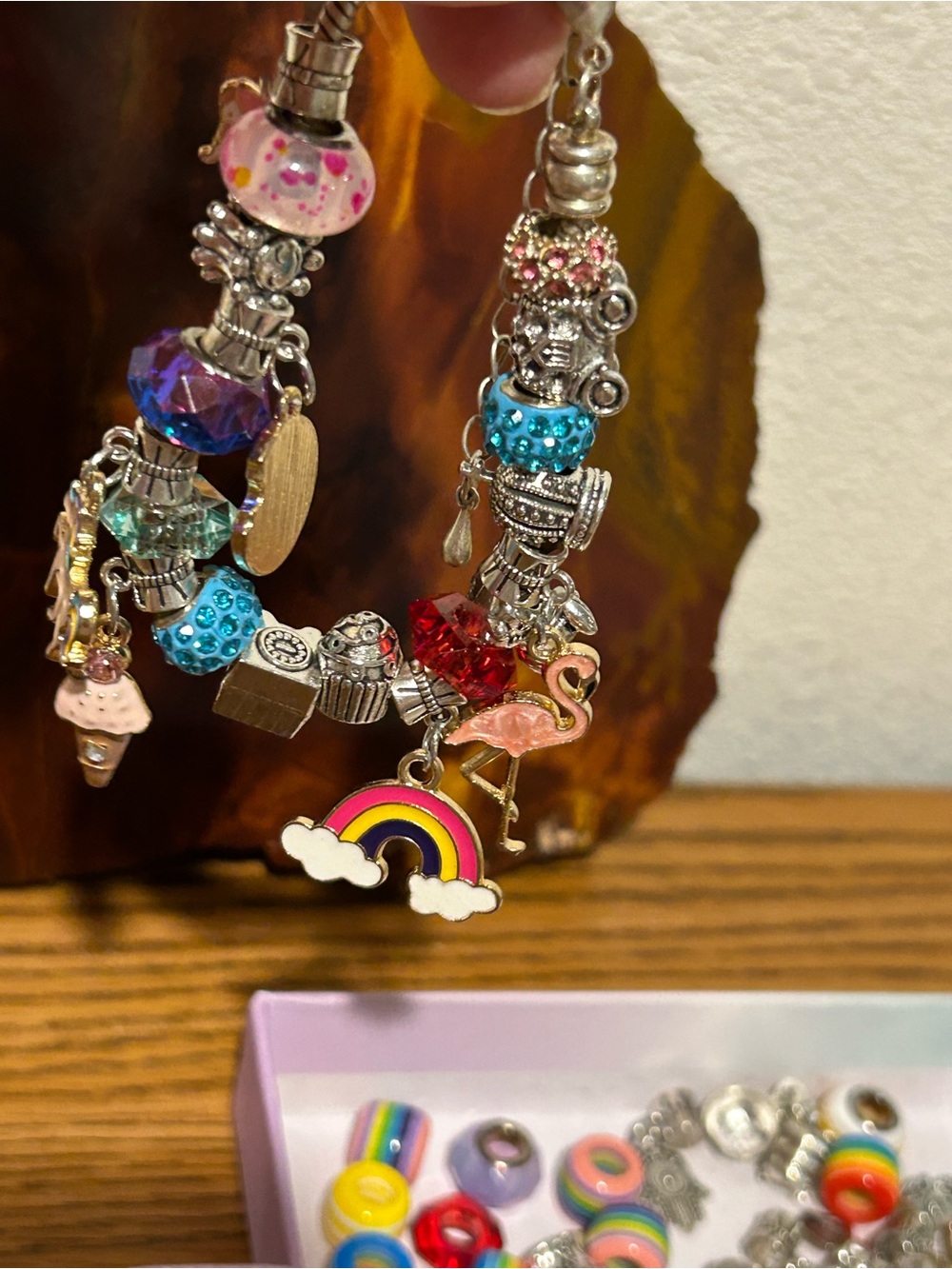 Rainbow Charm Bracelet Lot with Silver Charms - Picture 4 of 12